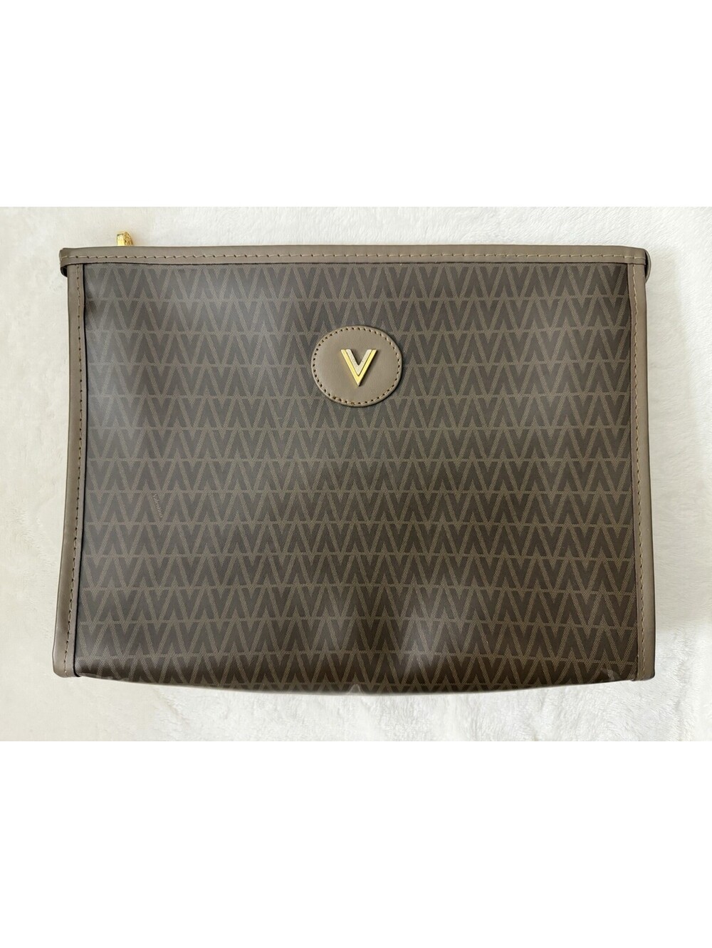 Authentic Mario Valentino Monogram PVC/Leather Clutch Bag Brown & Dust Bag